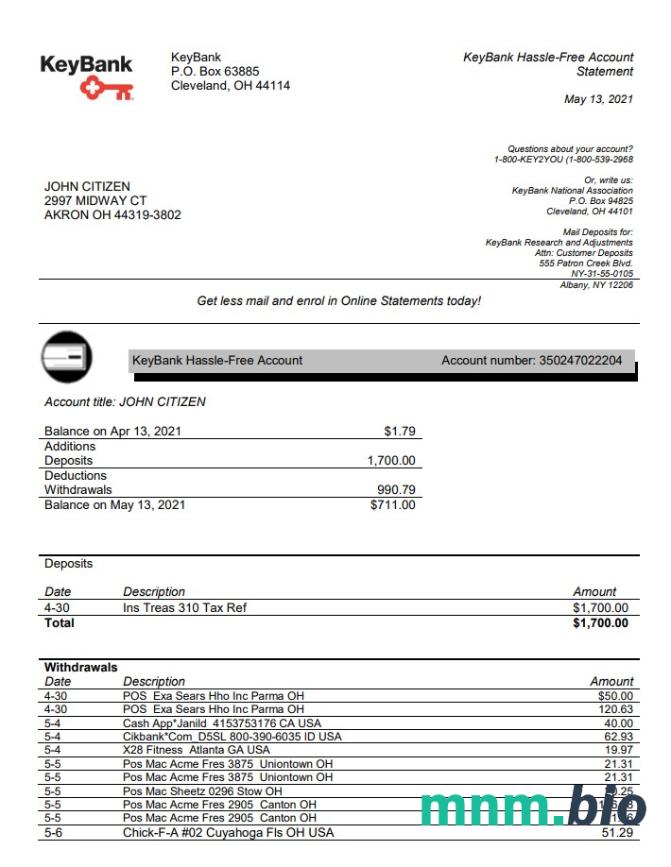 USA Ohio KeyBank excel